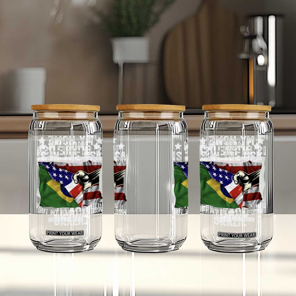 Brazilian American Patriot Heart Is From Brazil Flag Glass Can TS14 Print Your Wear