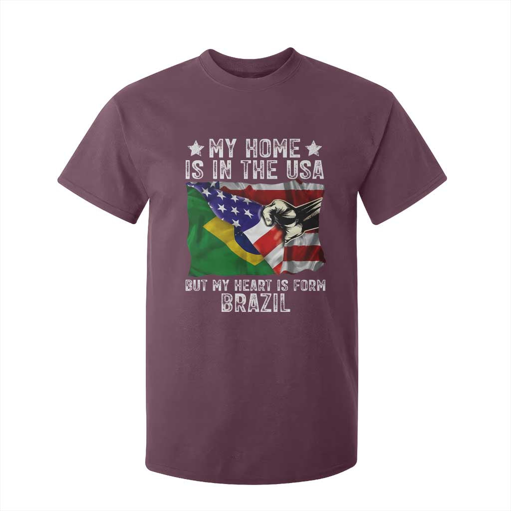 Brazilian American Patriot Heart Is From Brazil Flag T Shirt For Kid TS14 Maroon Print Your Wear