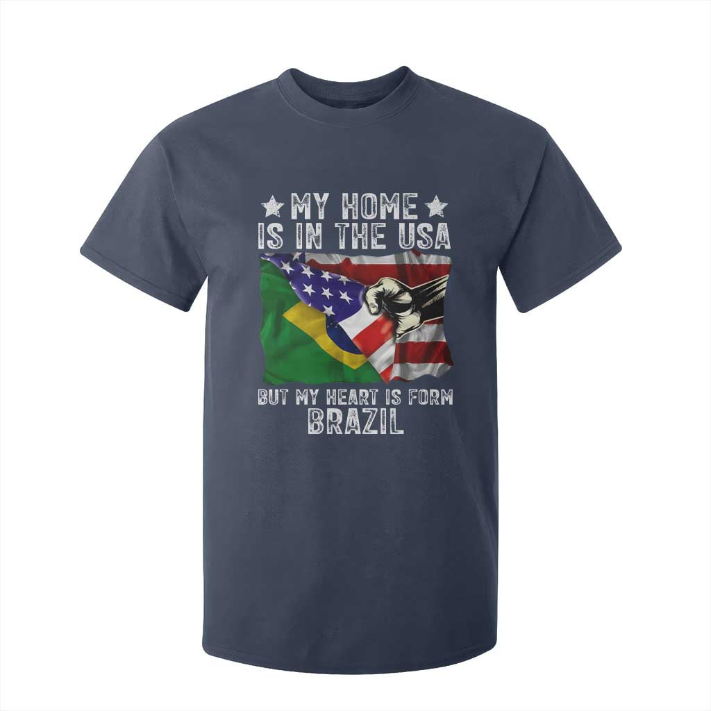 Brazilian American Patriot Heart Is From Brazil Flag T Shirt For Kid TS14 Navy Print Your Wear