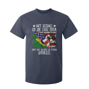 Brazilian American Patriot Heart Is From Brazil Flag T Shirt For Kid TS14 Navy Print Your Wear