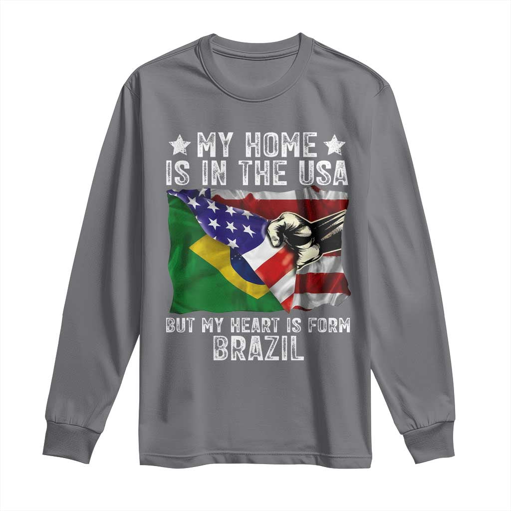 Brazilian American Patriot Heart Is From Brazil Flag Long Sleeve Shirt TS14 Charcoal Print Your Wear