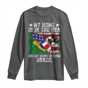 Brazilian American Patriot Heart Is From Brazil Flag Long Sleeve Shirt TS14 Dark Heather Print Your Wear