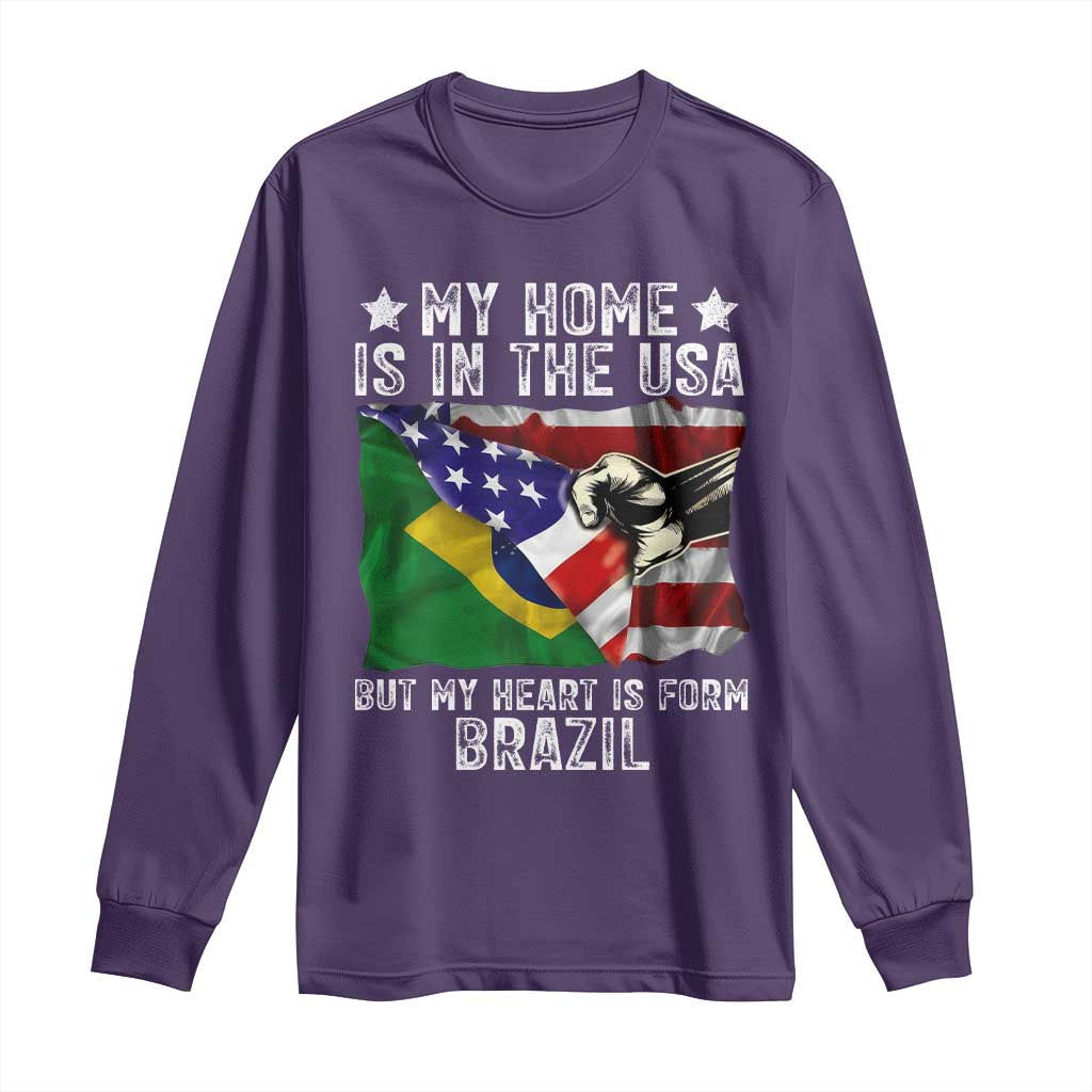 Brazilian American Patriot Heart Is From Brazil Flag Long Sleeve Shirt TS14 Purple Print Your Wear