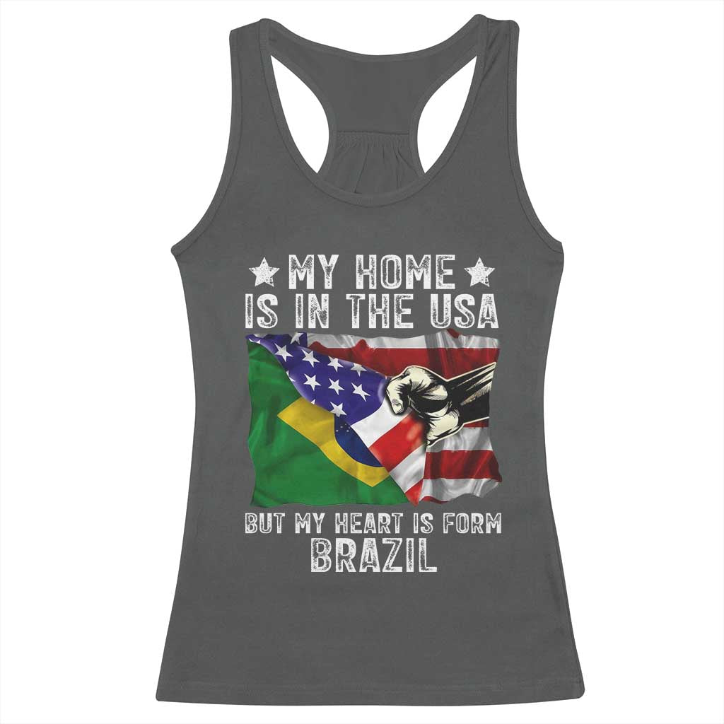 Brazilian American Patriot Heart Is From Brazil Flag Racerback Tank Top TS14 Dark Heather Print Your Wear