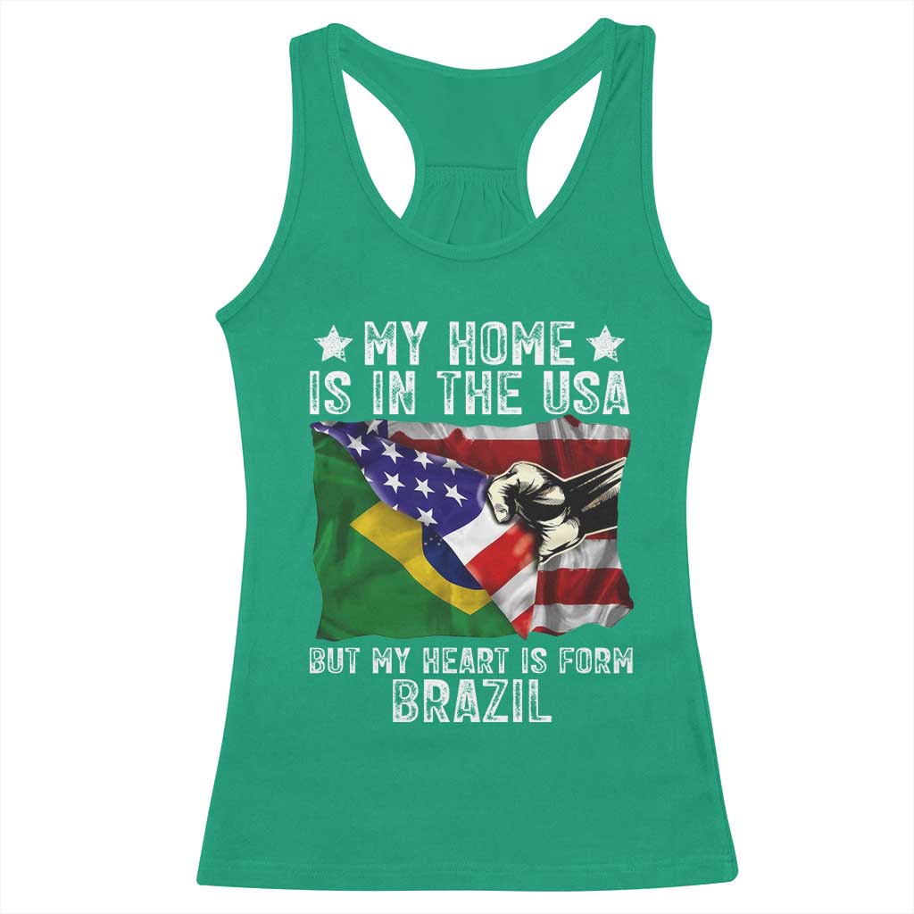 Brazilian American Patriot Heart Is From Brazil Flag Racerback Tank Top TS14 Irish Green Print Your Wear