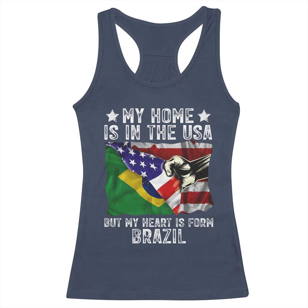 Brazilian American Patriot Heart Is From Brazil Flag Racerback Tank Top TS14 Navy Print Your Wear