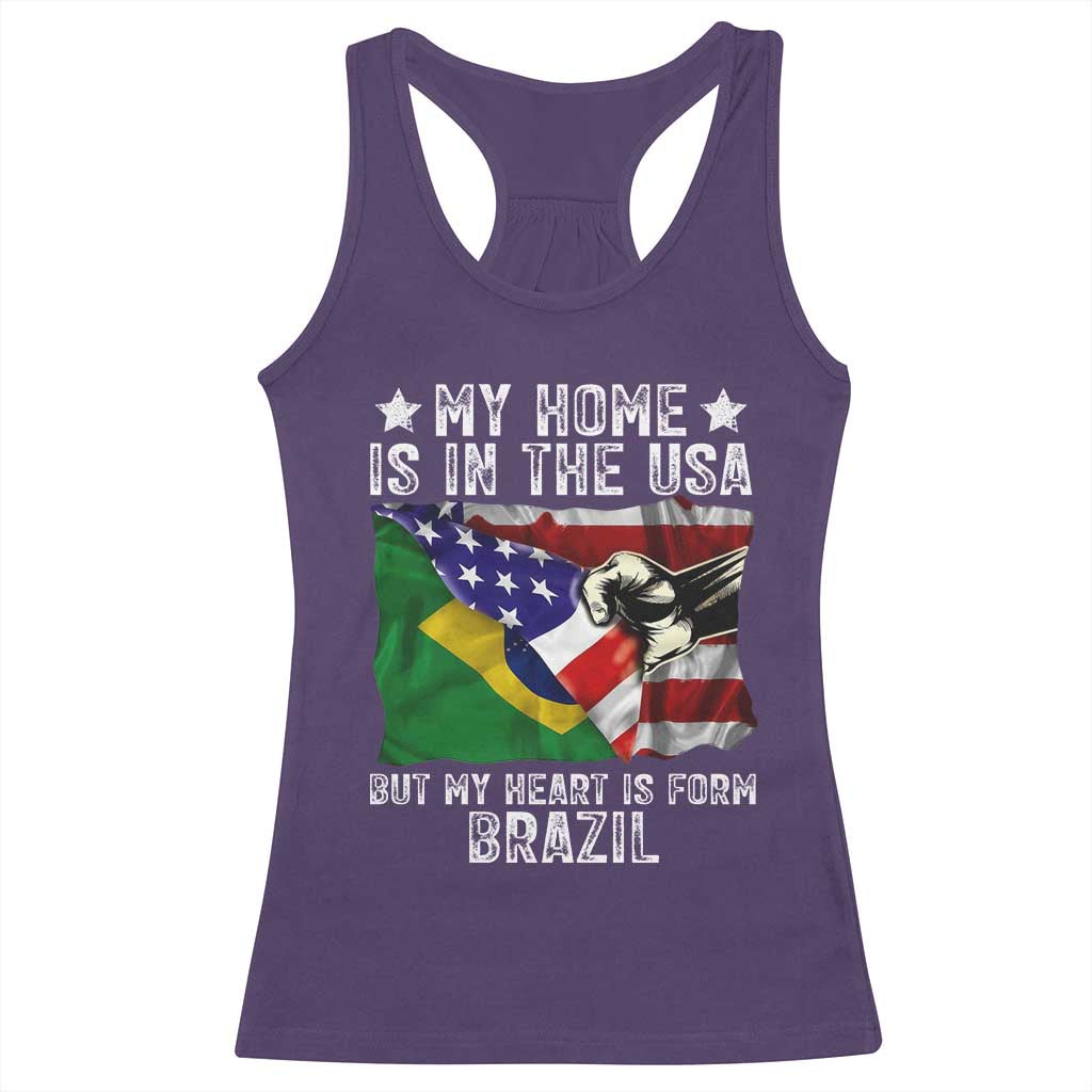 Brazilian American Patriot Heart Is From Brazil Flag Racerback Tank Top TS14 Purple Print Your Wear