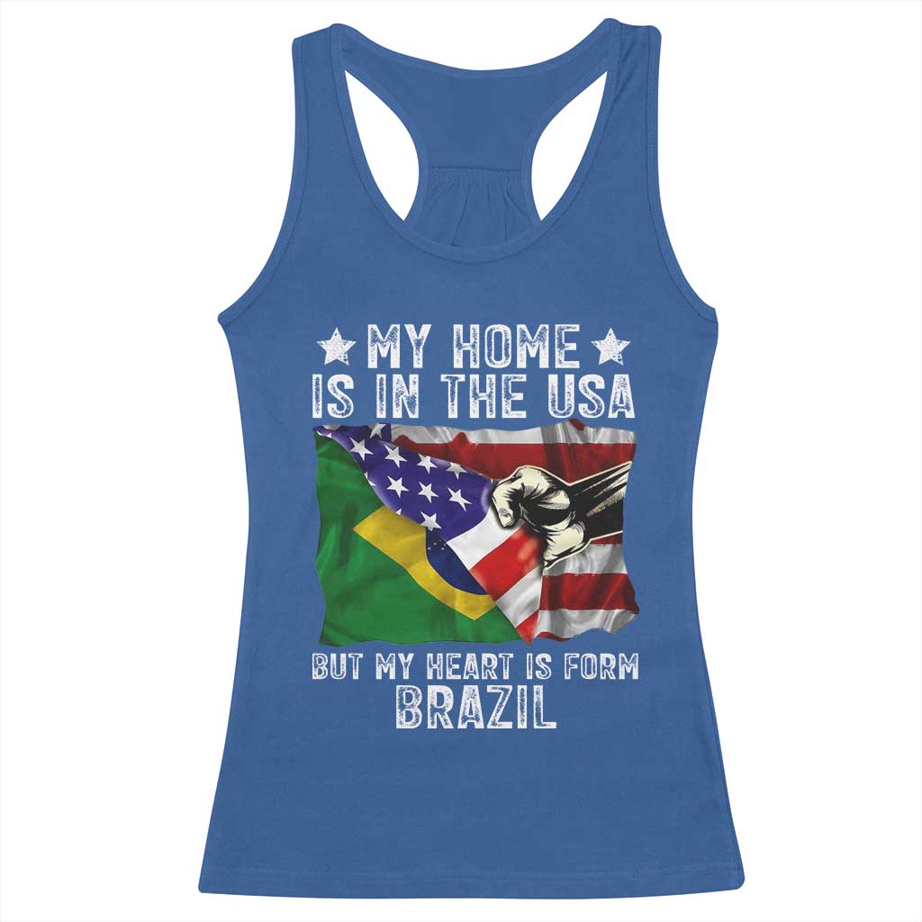Brazilian American Patriot Heart Is From Brazil Flag Racerback Tank Top TS14 Royal Blue Print Your Wear
