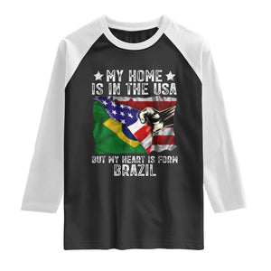 Brazilian American Patriot Heart Is From Brazil Flag Raglan Shirt TS14 Black White Print Your Wear