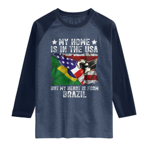 Brazilian American Patriot Heart Is From Brazil Flag Raglan Shirt TS14 Heather Denim Navy Print Your Wear