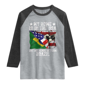 Brazilian American Patriot Heart Is From Brazil Flag Raglan Shirt TS14 Heather Gray Heather Charcoal Print Your Wear