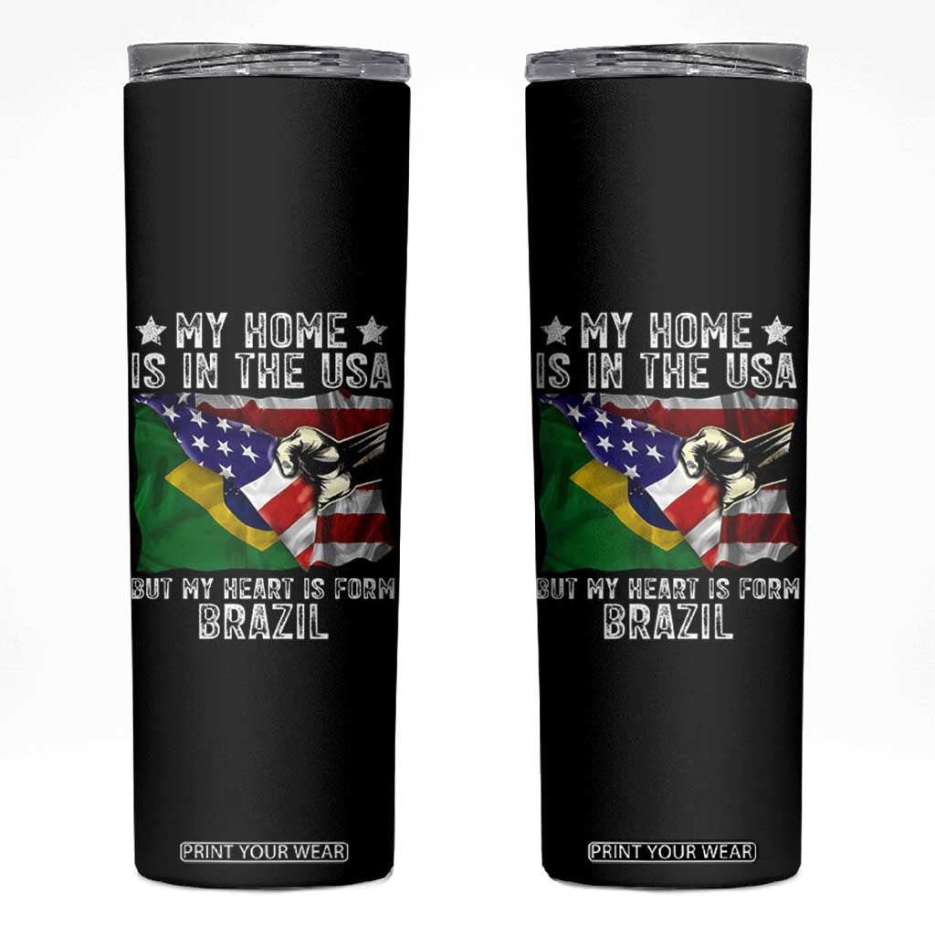 Brazilian American Patriot Heart Is From Brazil Flag Skinny Tumbler TS14 Black Print Your Wear