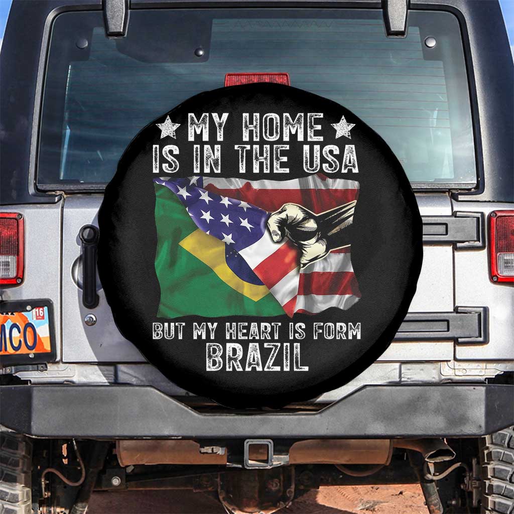 Brazilian American Patriot Heart Is From Brazil Flag Spare Tire Cover TS14 No hole Black Print Your Wear