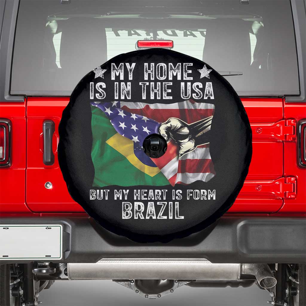 Brazilian American Patriot Heart Is From Brazil Flag Spare Tire Cover TS14 Black Print Your Wear