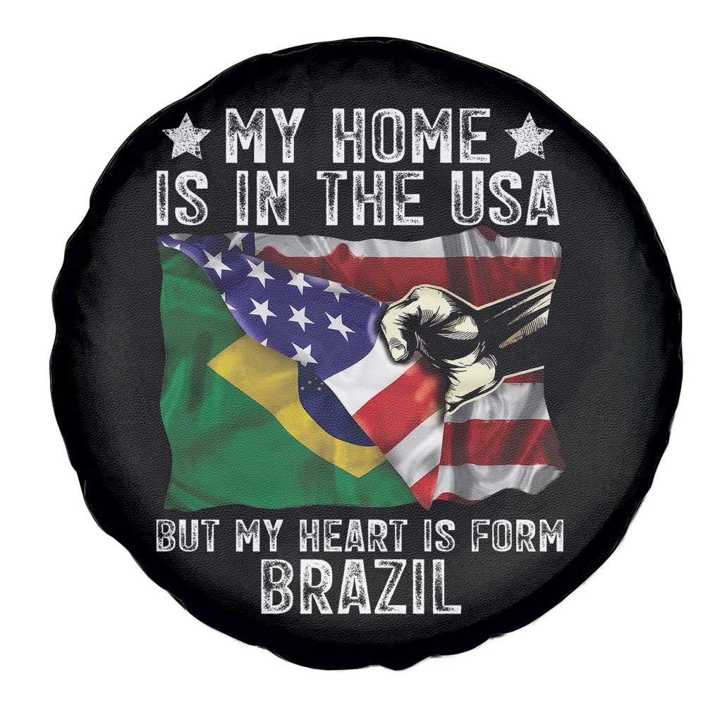 Brazilian American Patriot Heart Is From Brazil Flag Spare Tire Cover TS14 Print Your Wear