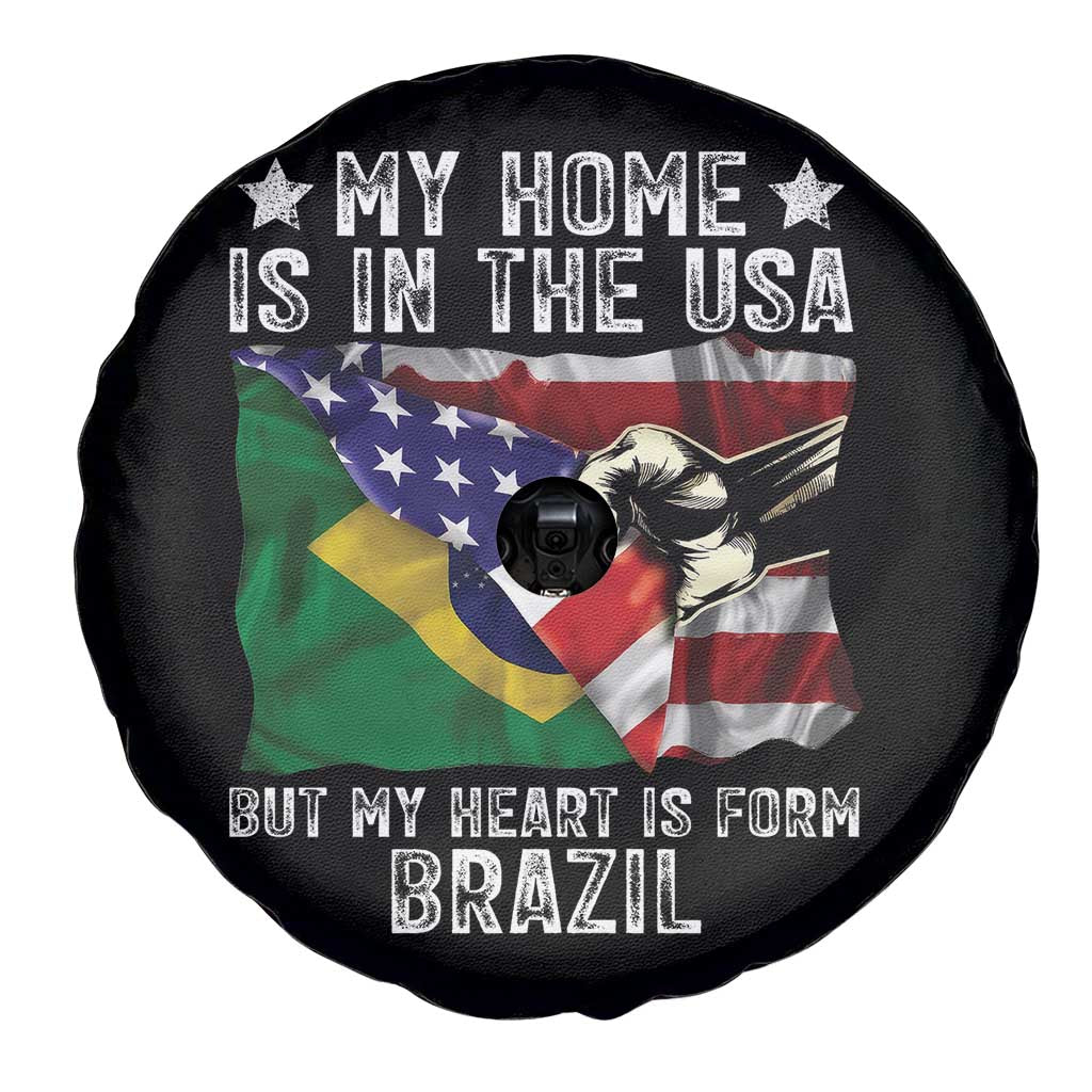 Brazilian American Patriot Heart Is From Brazil Flag Spare Tire Cover TS14 Print Your Wear