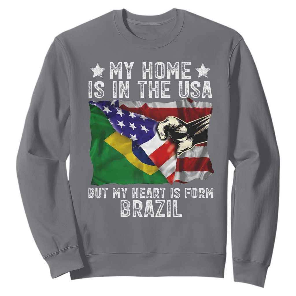 Brazilian American Patriot Heart Is From Brazil Flag Sweatshirt TS14 Charcoal Print Your Wear