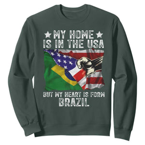 Brazilian American Patriot Heart Is From Brazil Flag Sweatshirt TS14 S Dark Forest Green Print Your Wear