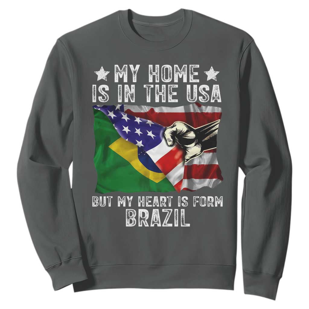 Brazilian American Patriot Heart Is From Brazil Flag Sweatshirt TS14 Dark Heather Print Your Wear