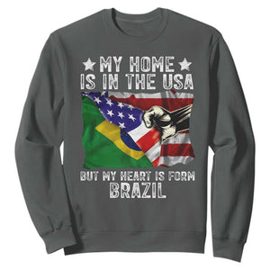 Brazilian American Patriot Heart Is From Brazil Flag Sweatshirt TS14 Dark Heather Print Your Wear