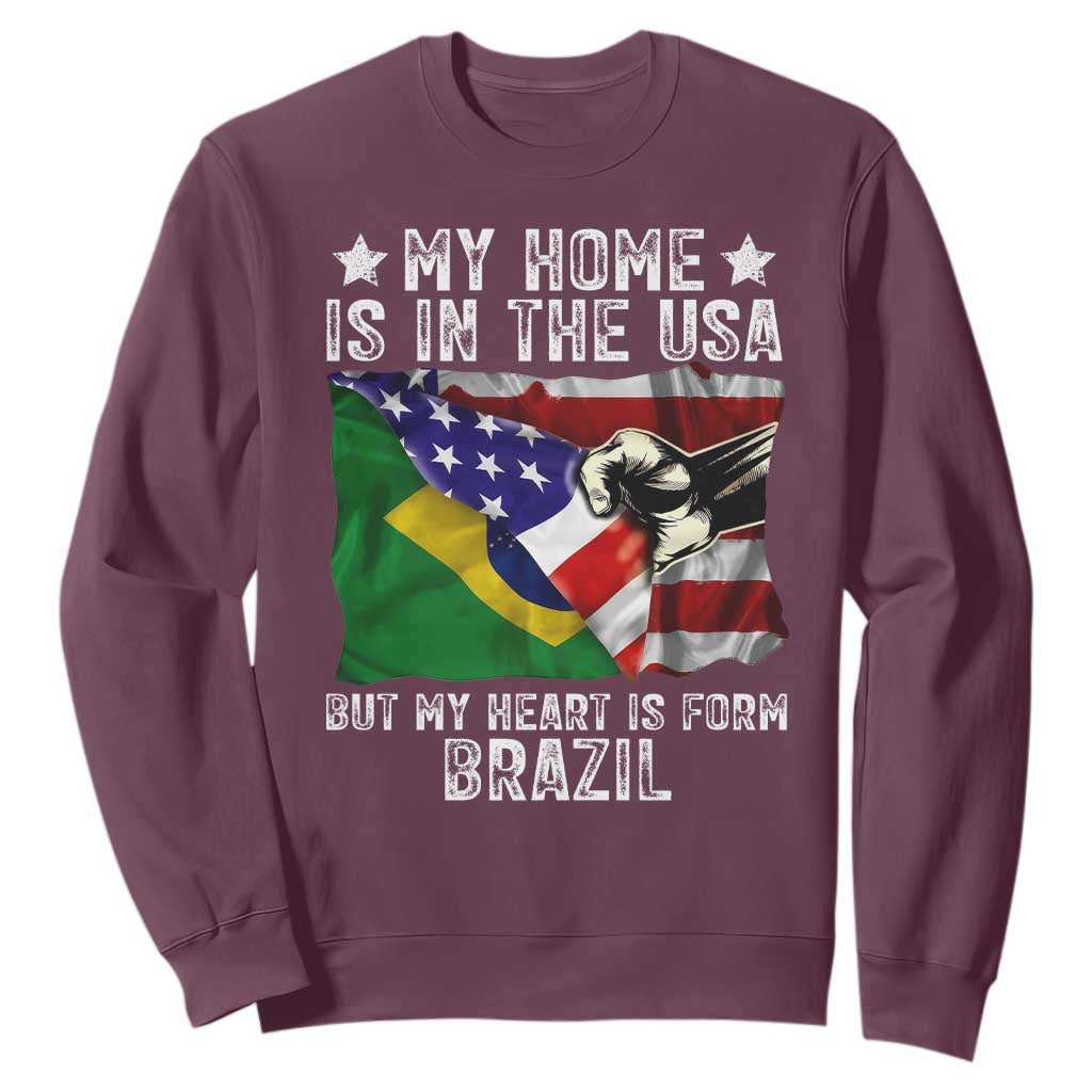 Brazilian American Patriot Heart Is From Brazil Flag Sweatshirt TS14 Maroon Print Your Wear