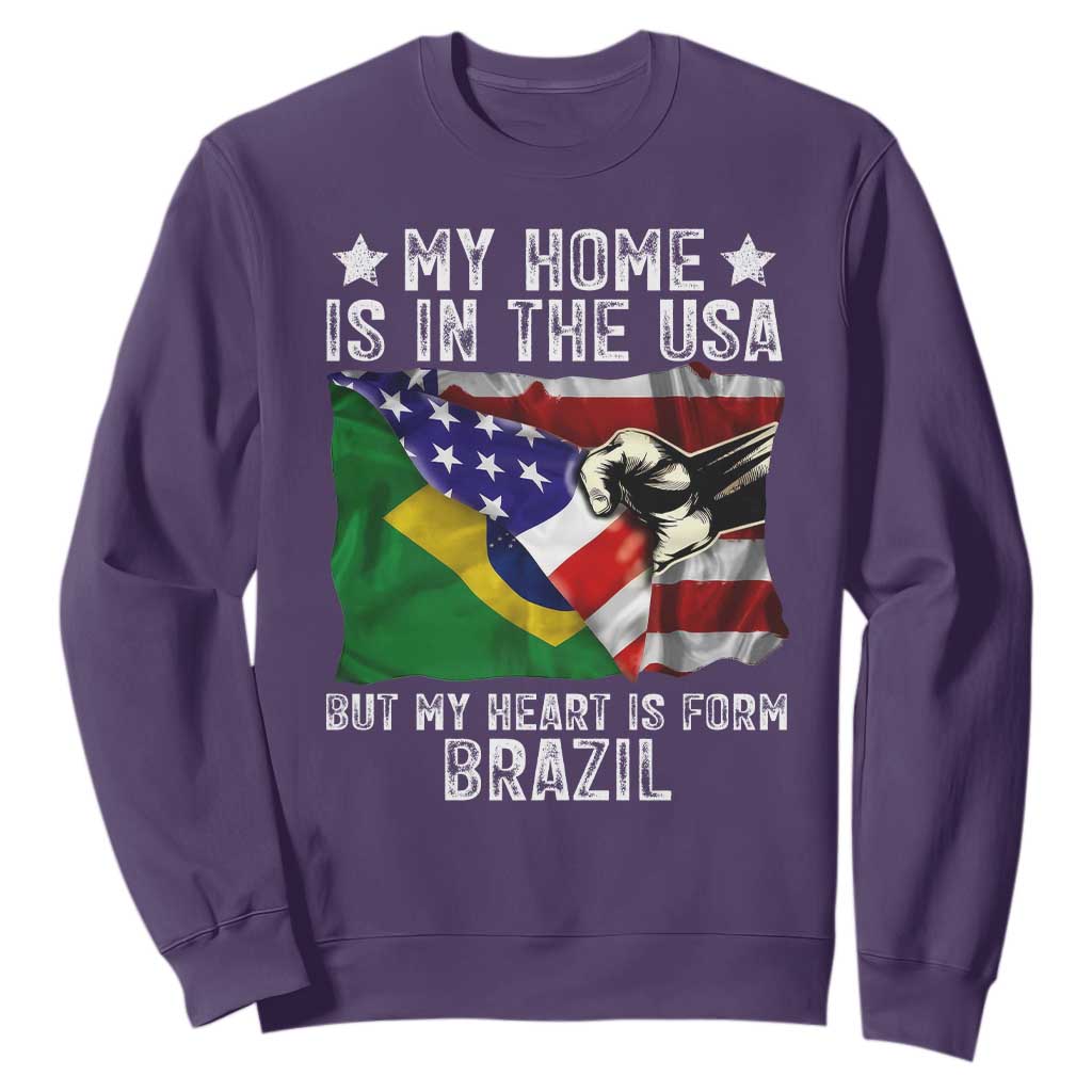 Brazilian American Patriot Heart Is From Brazil Flag Sweatshirt TS14 Purple Print Your Wear
