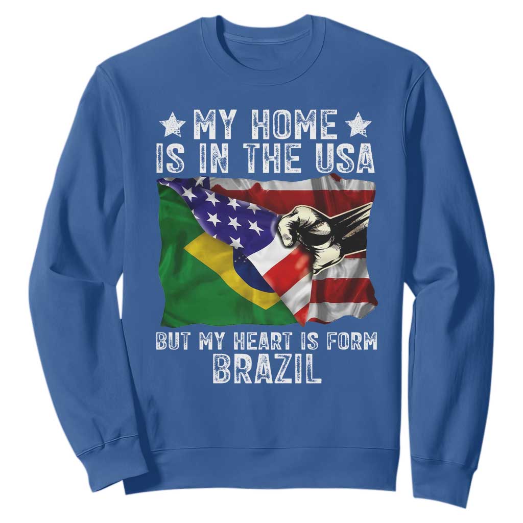 Brazilian American Patriot Heart Is From Brazil Flag Sweatshirt TS14 Royal Blue Print Your Wear