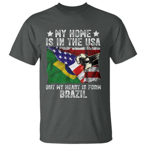 Brazilian American Patriot Heart Is From Brazil Flag T Shirt TS14 Dark Heather Print Your Wear
