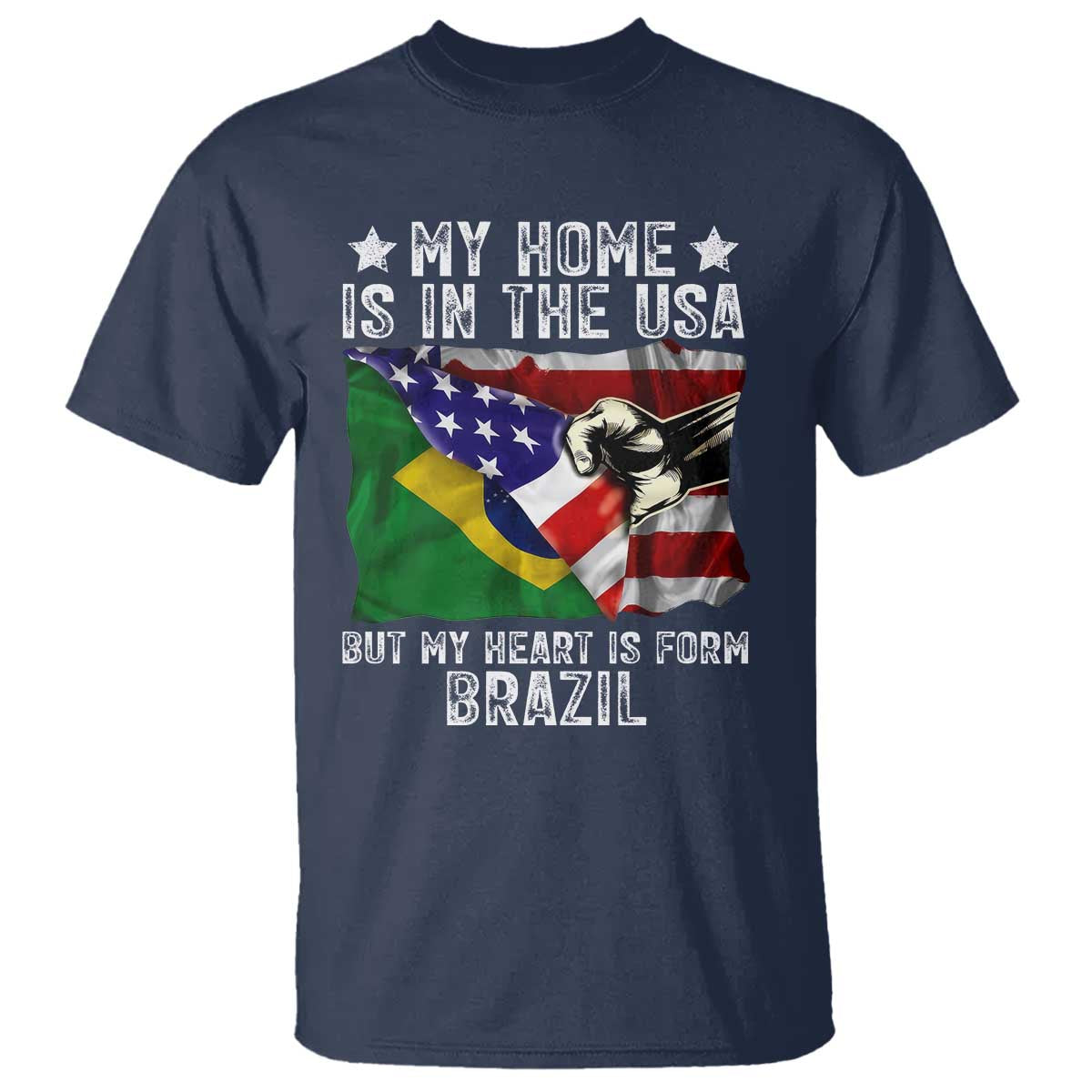 Brazilian American Patriot Heart Is From Brazil Flag T Shirt TS14 Navy Print Your Wear