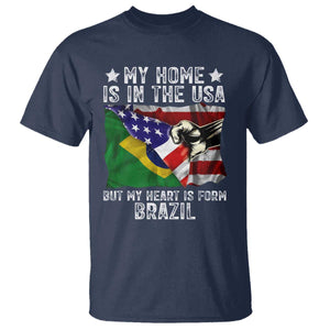 Brazilian American Patriot Heart Is From Brazil Flag T Shirt TS14 Navy Print Your Wear