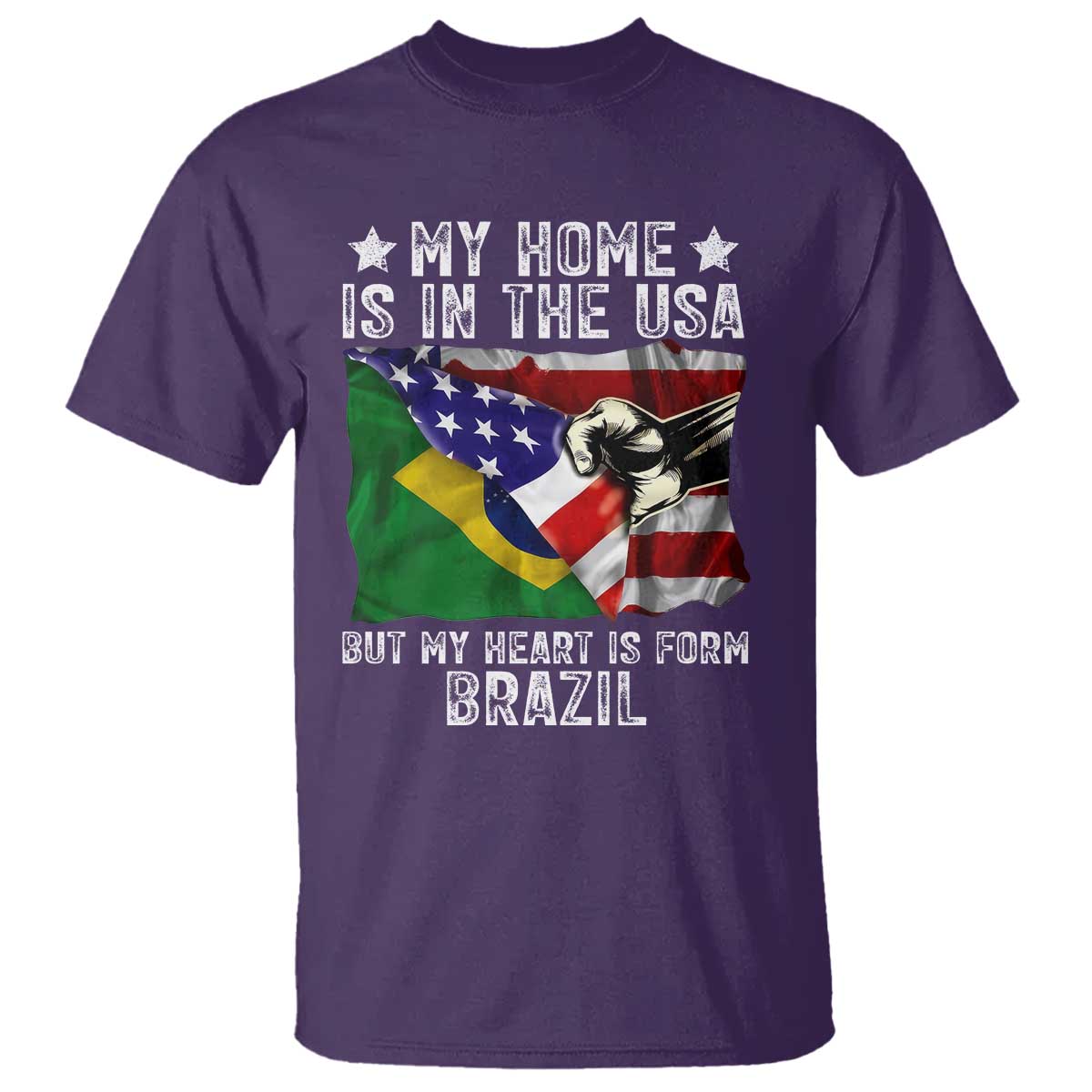 Brazilian American Patriot Heart Is From Brazil Flag T Shirt TS14 Purple Print Your Wear