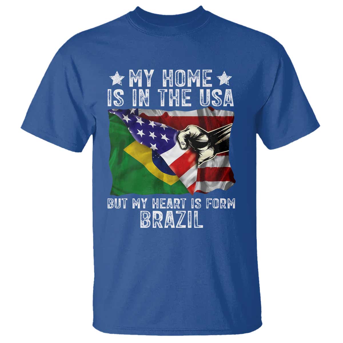 Brazilian American Patriot Heart Is From Brazil Flag T Shirt TS14 Royal Blue Print Your Wear