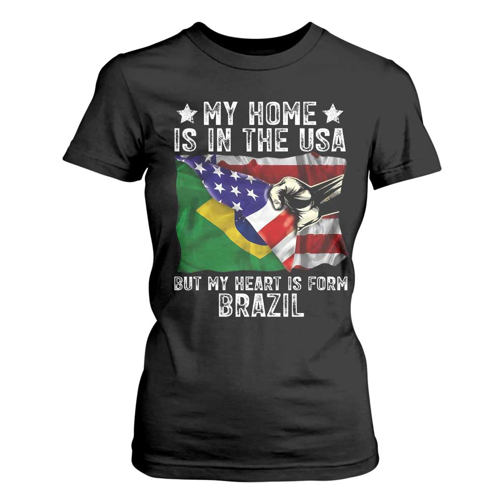 Brazilian American Patriot Heart Is From Brazil Flag T Shirt For Women TS14 Black Print Your Wear