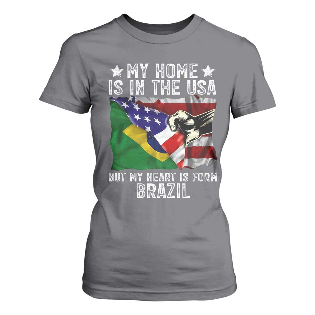 Brazilian American Patriot Heart Is From Brazil Flag T Shirt For Women TS14 Charcoal Print Your Wear