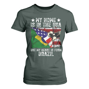 Brazilian American Patriot Heart Is From Brazil Flag T Shirt For Women TS14 Dark Forest Green Print Your Wear