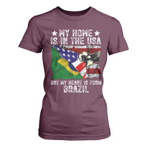 Brazilian American Patriot Heart Is From Brazil Flag T Shirt For Women TS14 Maroon Print Your Wear