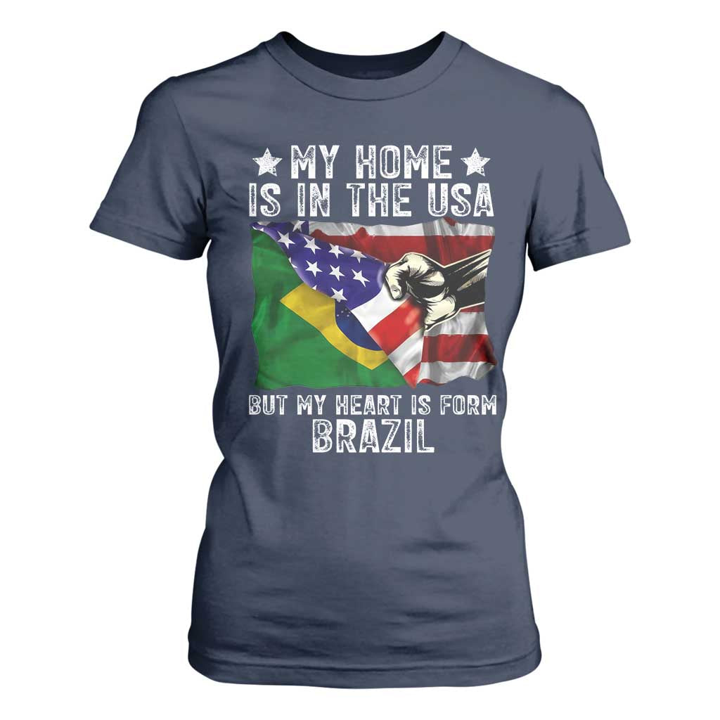 Brazilian American Patriot Heart Is From Brazil Flag T Shirt For Women TS14 Navy Print Your Wear