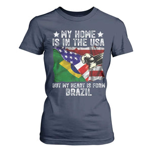 Brazilian American Patriot Heart Is From Brazil Flag T Shirt For Women TS14 Navy Print Your Wear