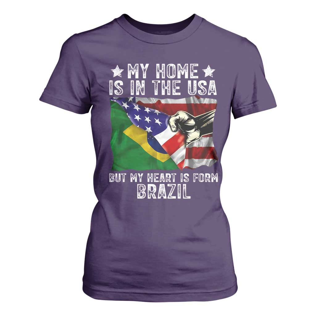 Brazilian American Patriot Heart Is From Brazil Flag T Shirt For Women TS14 Purple Print Your Wear