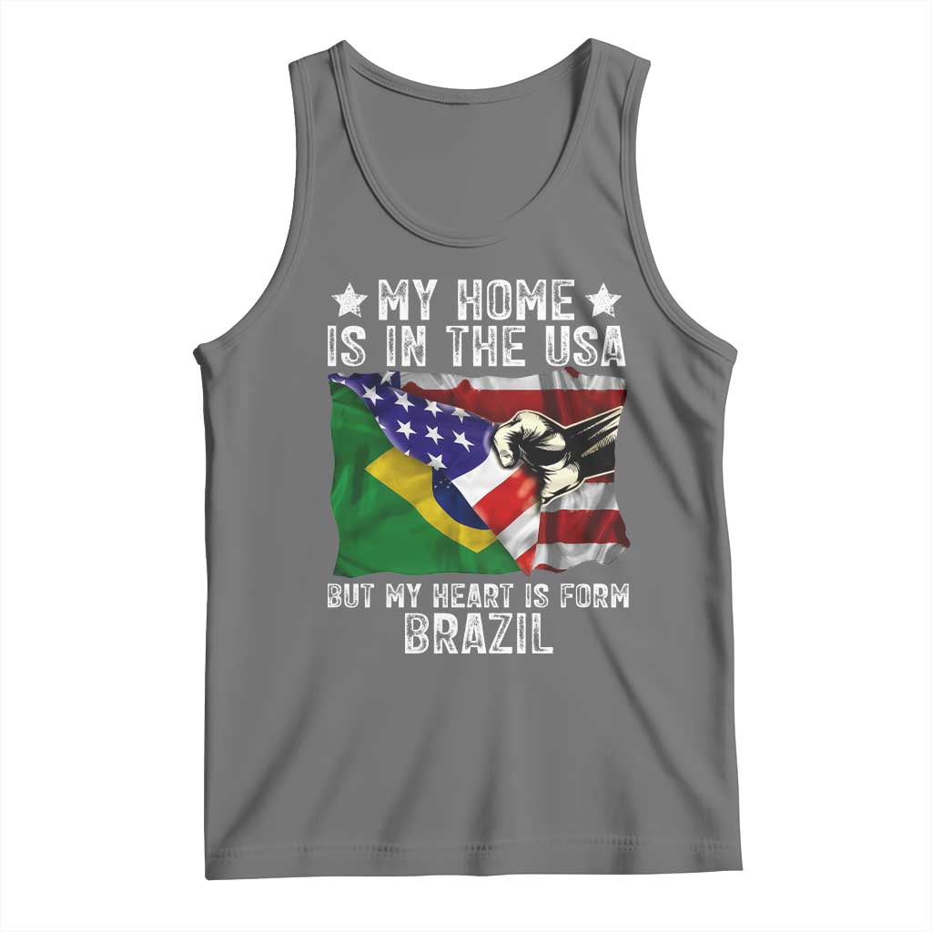 Brazilian American Patriot Heart Is From Brazil Flag Tank Top TS14 Black Heather Print Your Wear