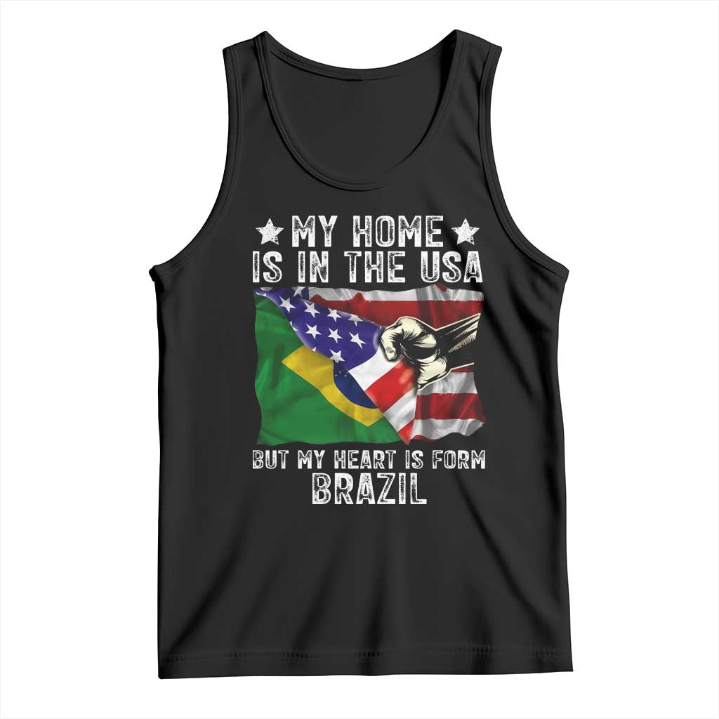 Brazilian American Patriot Heart Is From Brazil Flag Tank Top TS14 Black Print Your Wear