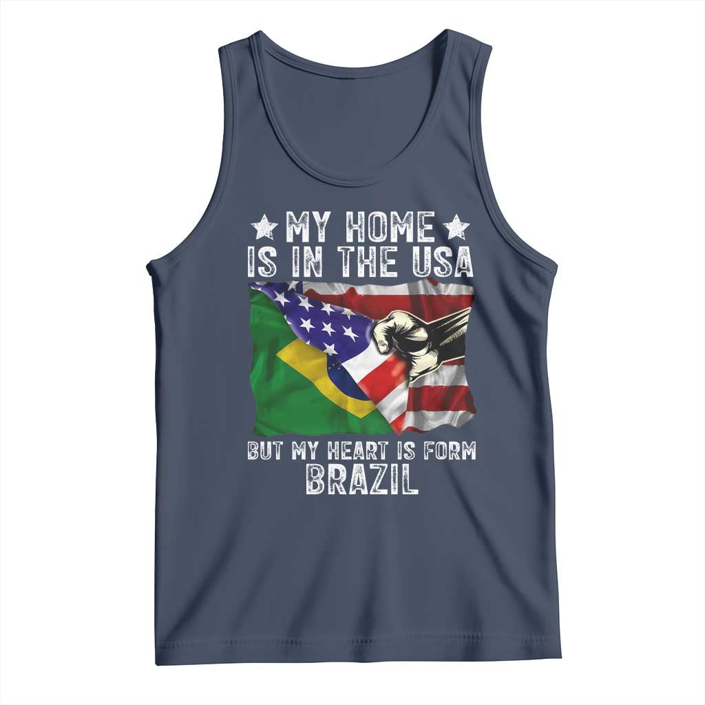Brazilian American Patriot Heart Is From Brazil Flag Tank Top TS14 Navy Print Your Wear