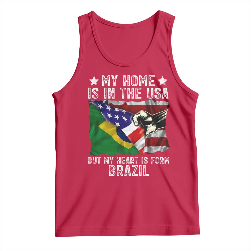 Brazilian American Patriot Heart Is From Brazil Flag Tank Top TS14 Red Print Your Wear