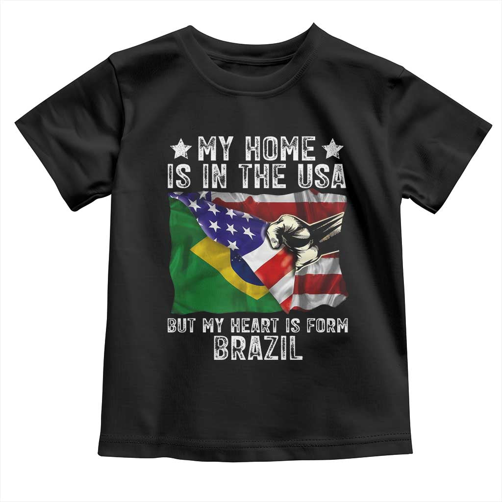 Brazilian American Patriot Heart Is From Brazil Flag Toddler T Shirt TS14 Black Print Your Wear