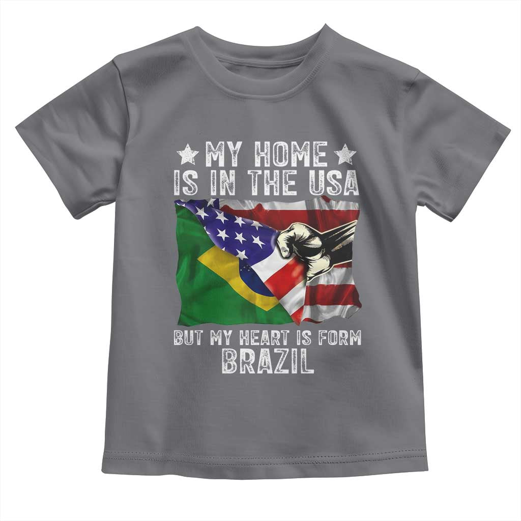 Brazilian American Patriot Heart Is From Brazil Flag Toddler T Shirt TS14 Charcoal Print Your Wear