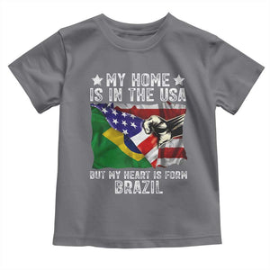 Brazilian American Patriot Heart Is From Brazil Flag Toddler T Shirt TS14 Charcoal Print Your Wear