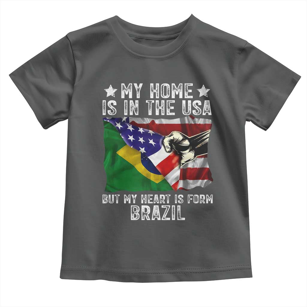Brazilian American Patriot Heart Is From Brazil Flag Toddler T Shirt TS14 Dark Heather Print Your Wear