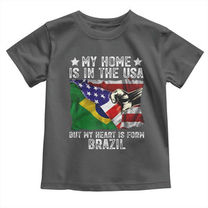 Brazilian American Patriot Heart Is From Brazil Flag Toddler T Shirt TS14 Dark Heather Print Your Wear