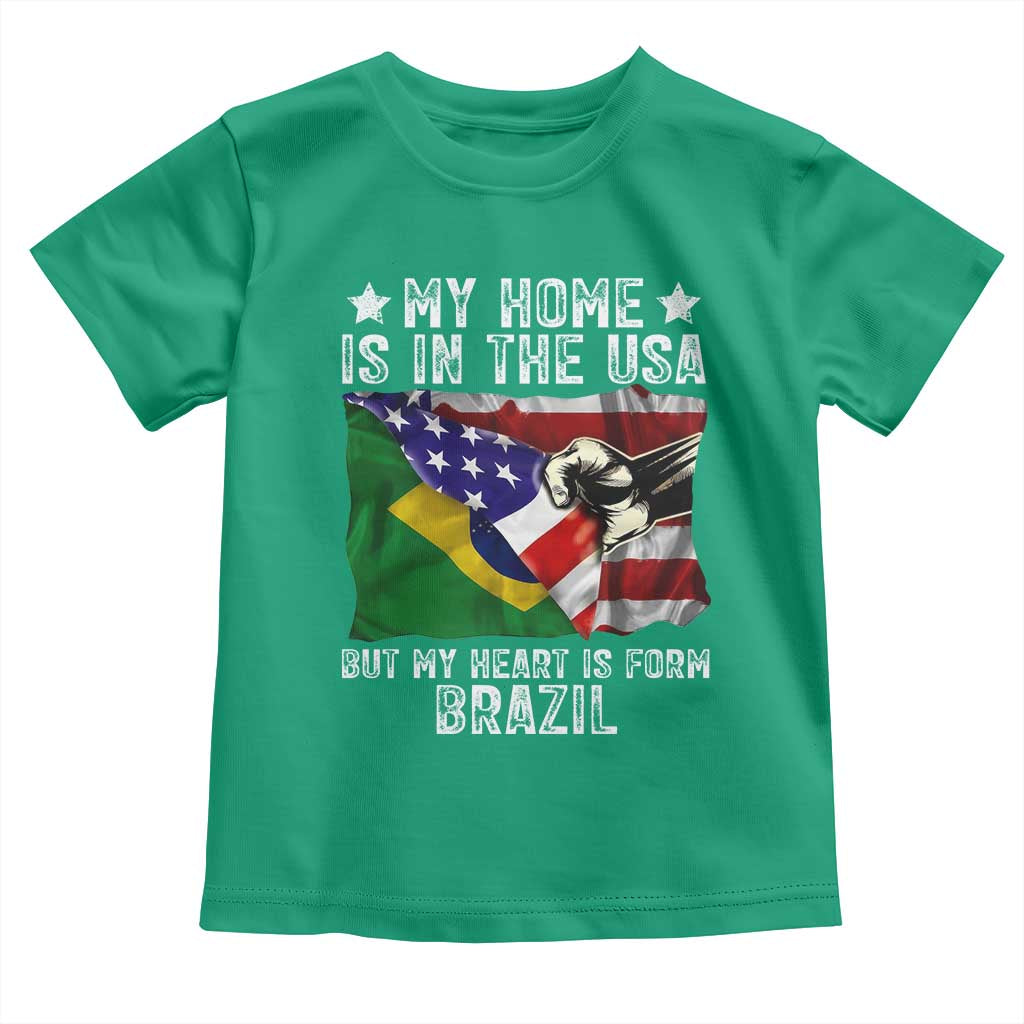 Brazilian American Patriot Heart Is From Brazil Flag Toddler T Shirt TS14 Irish Green Print Your Wear