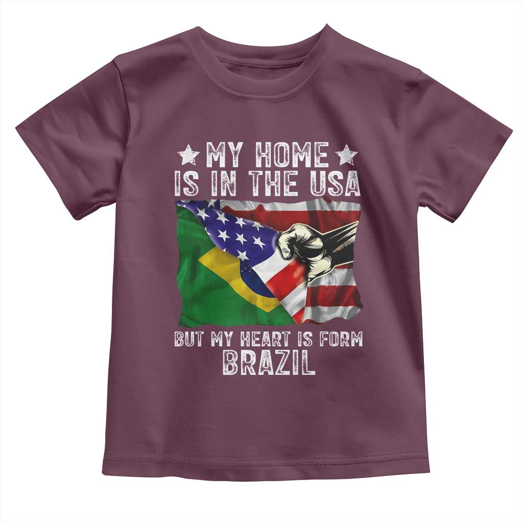 Brazilian American Patriot Heart Is From Brazil Flag Toddler T Shirt TS14 Maroon Print Your Wear